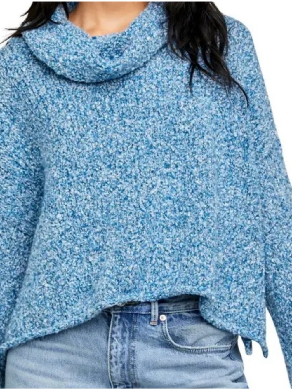 Free People BFF Blue Marled Cowl Neck Sweater